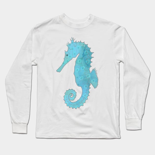 Aqua Blue Seahorse Cuteness Long Sleeve T-Shirt by andreeadumez
